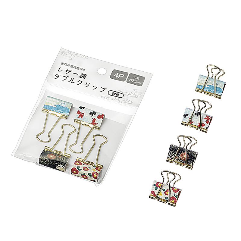 レザー調ダブルクリップ(和柄) ４Ｐ