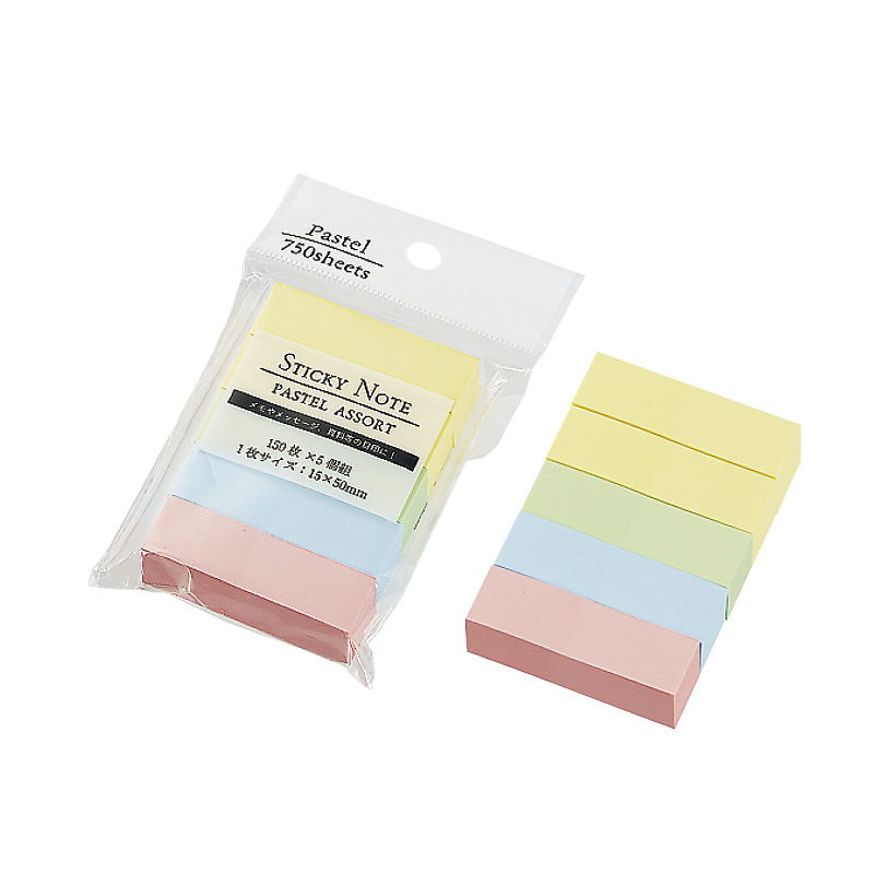 No.14 ふせん紙15×50mm（パステルアソート）150枚×5冊