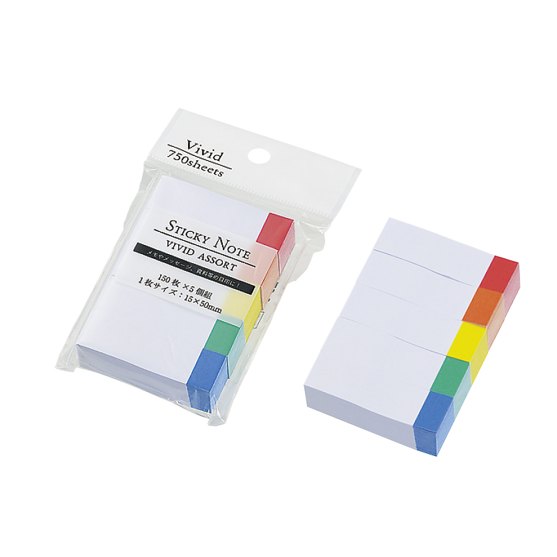 No.15 ふせん紙15×50mm（ビビッドアソート）150枚×5冊