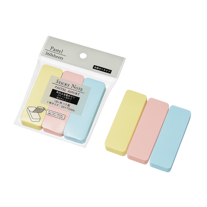 角丸ふせん紙 全面のり
25×75mm(パステルアソート)3P