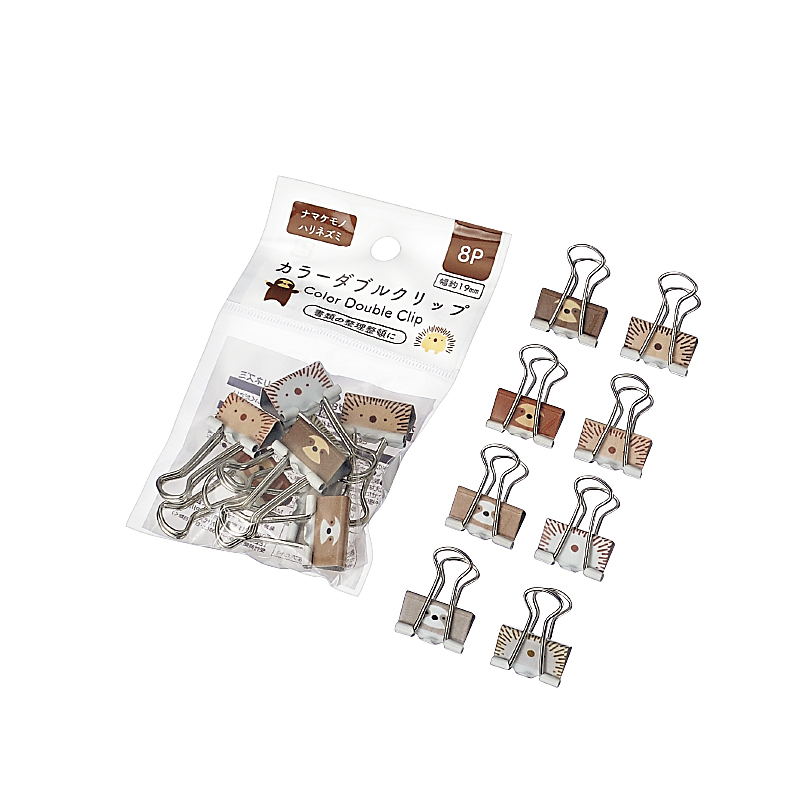 カラーダブルクリップ８Ｐ 
ナマケモノ・ハリネズミ