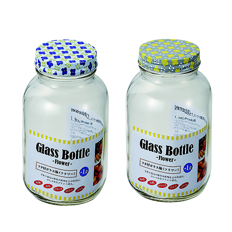 フタ付ガラス瓶(フラワー)１Ｌ