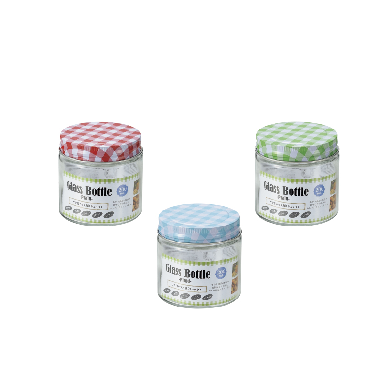 フタ付ガラス瓶(チェック)200mL