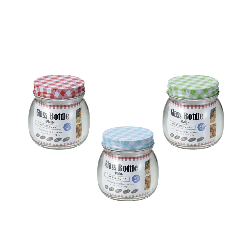 フタ付ガラス瓶(チェック)300mL
