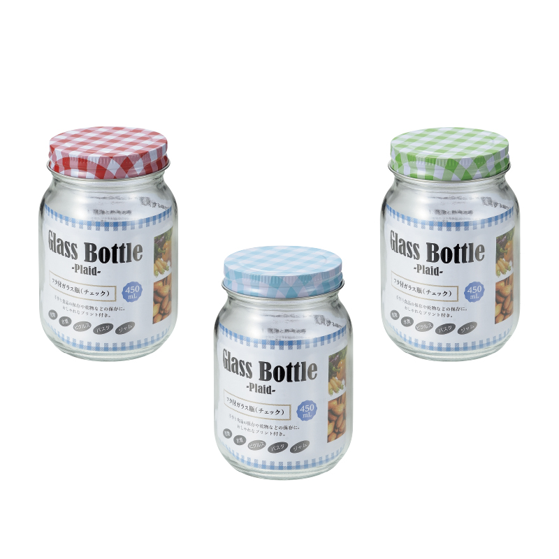 フタ付ガラス瓶(チェック)450mL